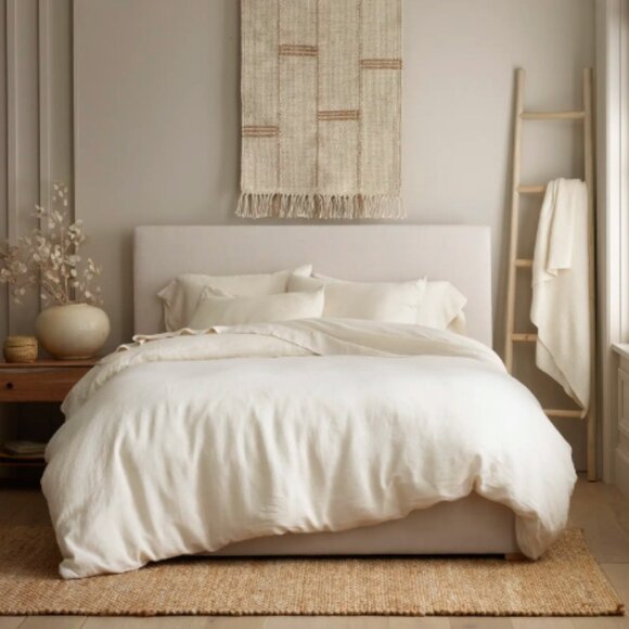 NWOT Quince European Linen Duvet Cover Set - Natural/White Mini Pinstripe - Picture 4 of 5